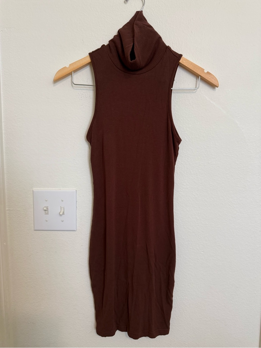 SHEIN Ribbed Sleeveless Turtleneck Dress - Deep Brown